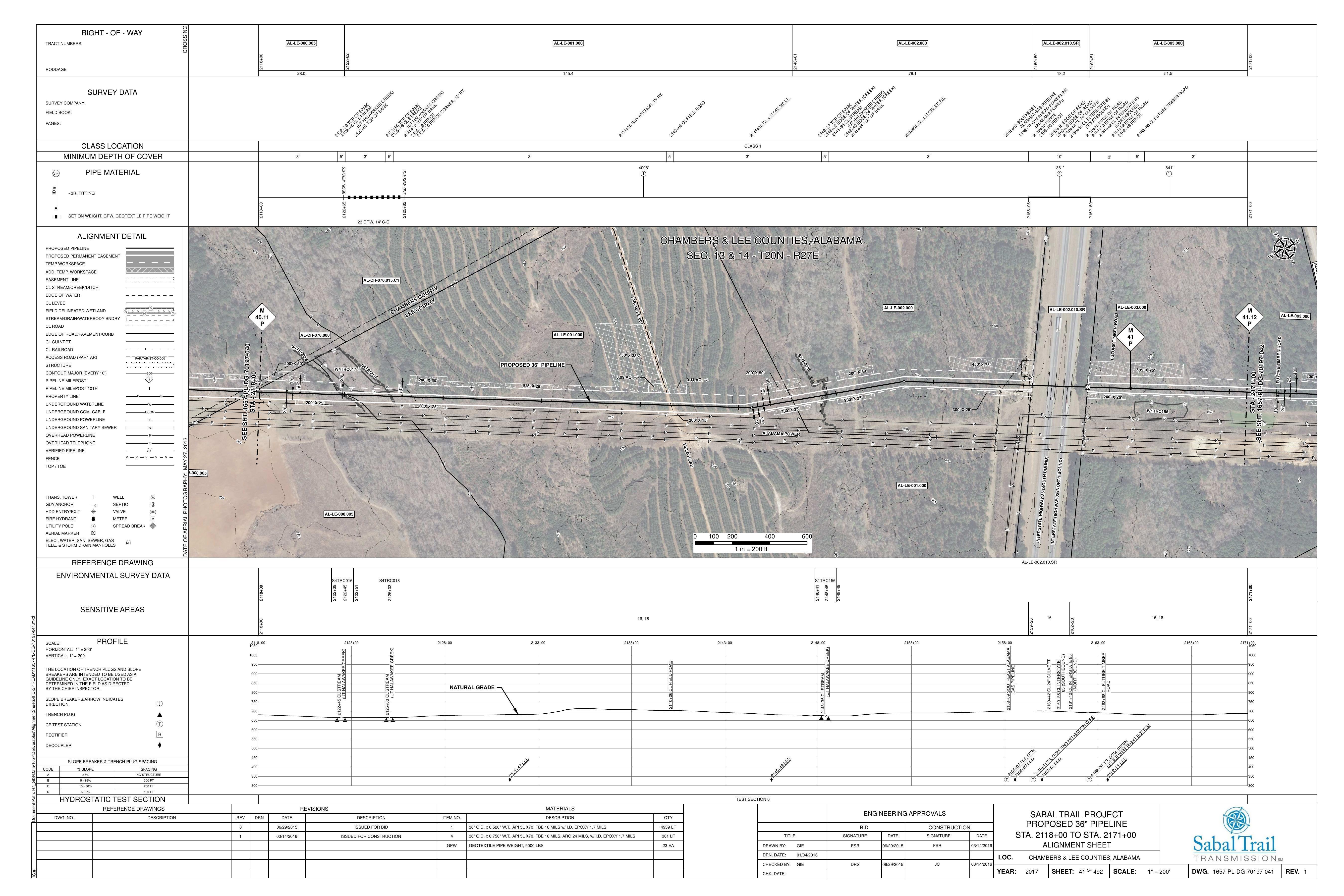 [1657-PL-DG-70197-041, STA. 2118+00 TO STA. 2171+00, MP 40.11, MP 41, MP 41.12, GAS PIPELINE, (UT HALAWAKEE CREEK), CHAMBERS & LEE COUNTIES, ALABAMA]