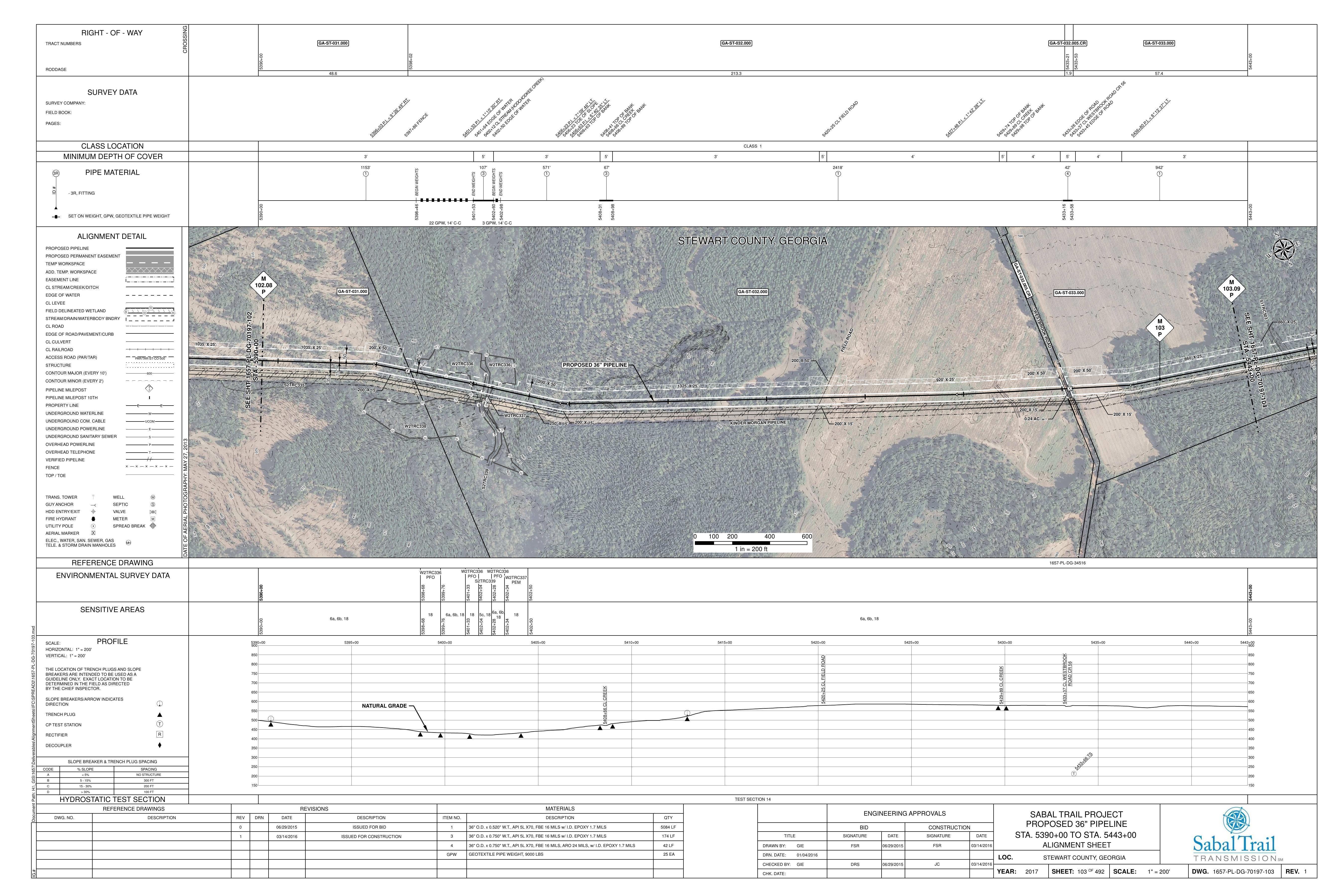 1657-PL-DG-70197-103, STA. 5390+00 TO STA. 5443+00, MP 102.08, MP 103, MP 103.09, 5408+66 CL CREEK, 5429+89 CL CREEK, KINDER MORGAN PIPELINE, STEWART COUNTY, GEORGIA