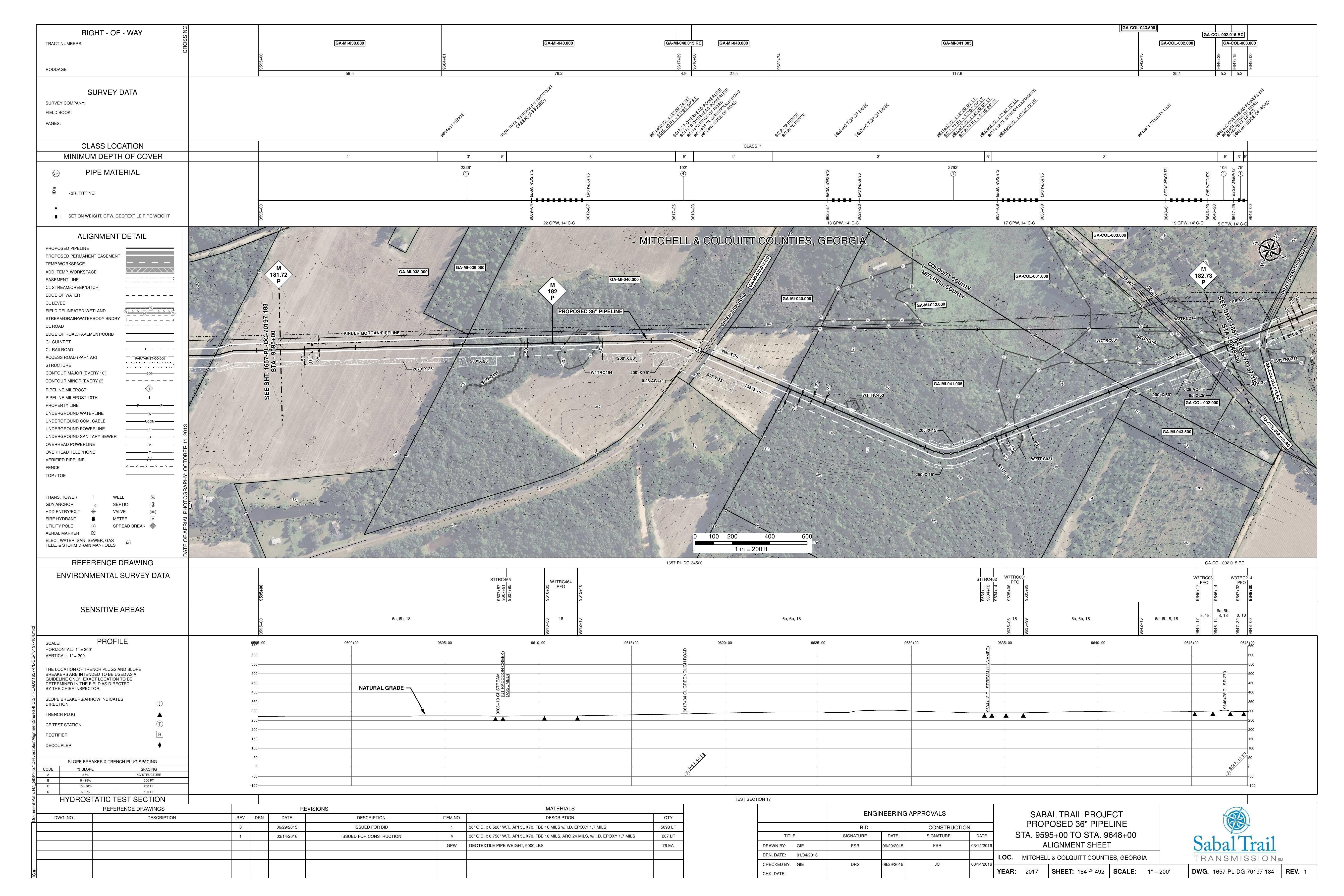 [1657-PL-DG-70197-184, STA. 9595+00 TO STA. 9648+00, MP 181.72, MP 182, MP 182.73, 9646+78 CL SR-270, 9617+84 CL GREENOUGH ROAD ,e. of Old Doerun Rd., Sale City, GA 31784, (UT RACCOON CREEK), KINDER MORGAN PIPELINE, MITCHELL & COLQUITT COUNTIES, GEORGIA, 31.296768, -84.003534]