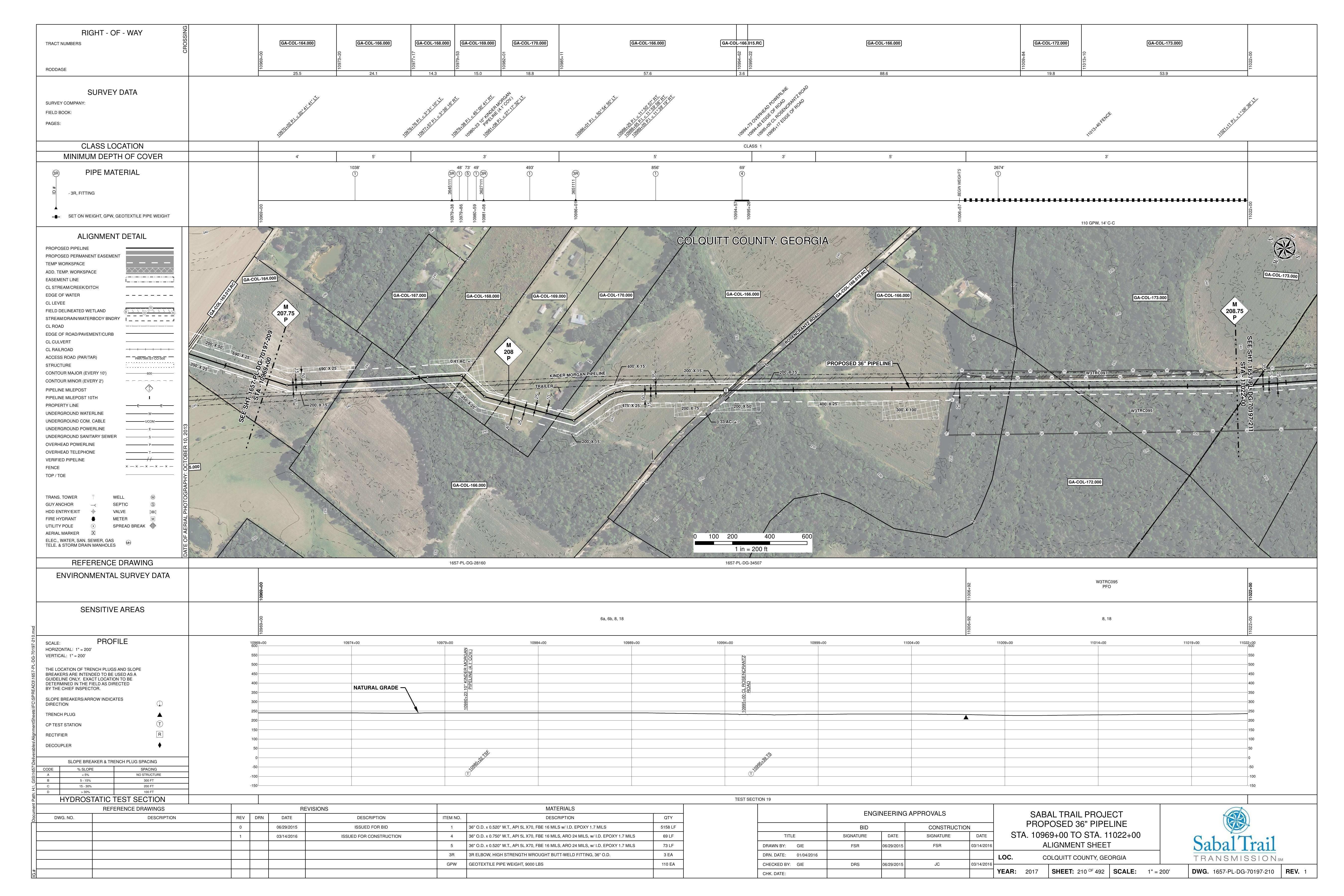 1657-PL-DG-70197-210, STA. 10969+00 TO STA. 11022+00, MP 207.75, MP 208, MP 208.75, PIPELINE (4.1' COV.), Rosencrantz Road, COLQUITT COUNTY, GEORGIA, 31.043210, -83.702877