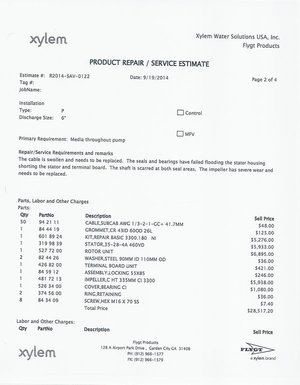 [xylem Product Repair / Service Estimate (2 of 4)]