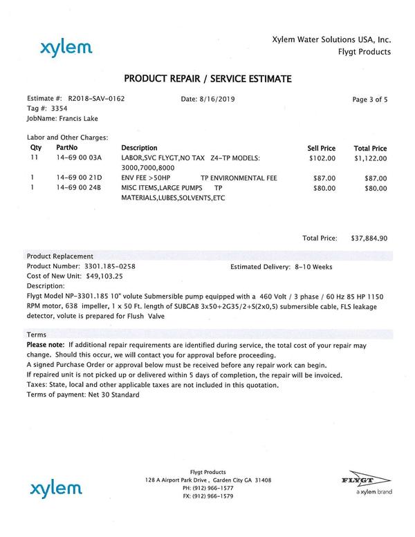 PRODUCT REPAIR / SERVICE ESTIMATE 2 of 4