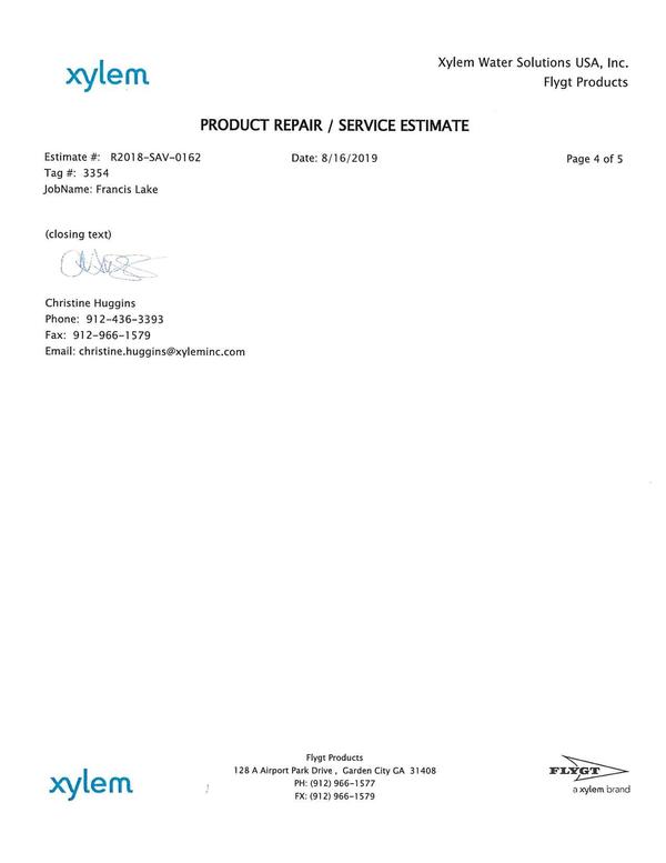 PRODUCT REPAIR / SERVICE ESTIMATE 3 of 4