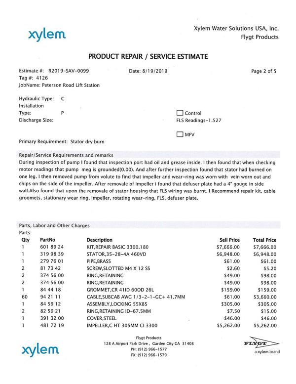 PRODUCT REPAIR / SERVICE ESTIMATE 2 of 5