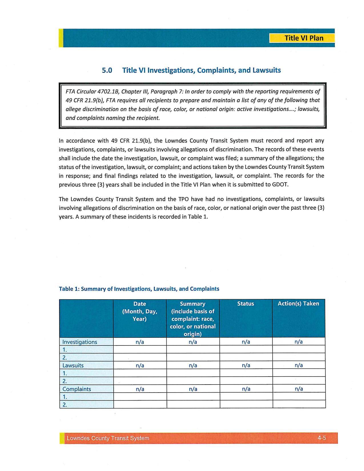 5.0 Title VI Investigations, Complaints, and Lawsuits