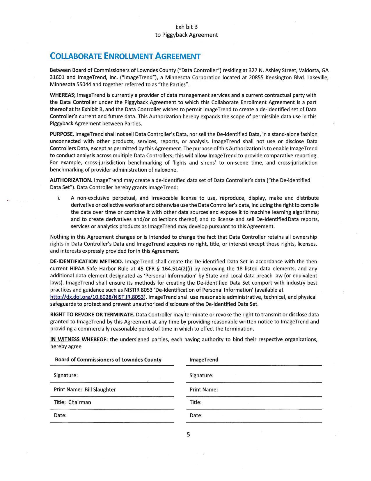 Exhibit B: COLLABORATE ENROLLMENT AGREEMENT