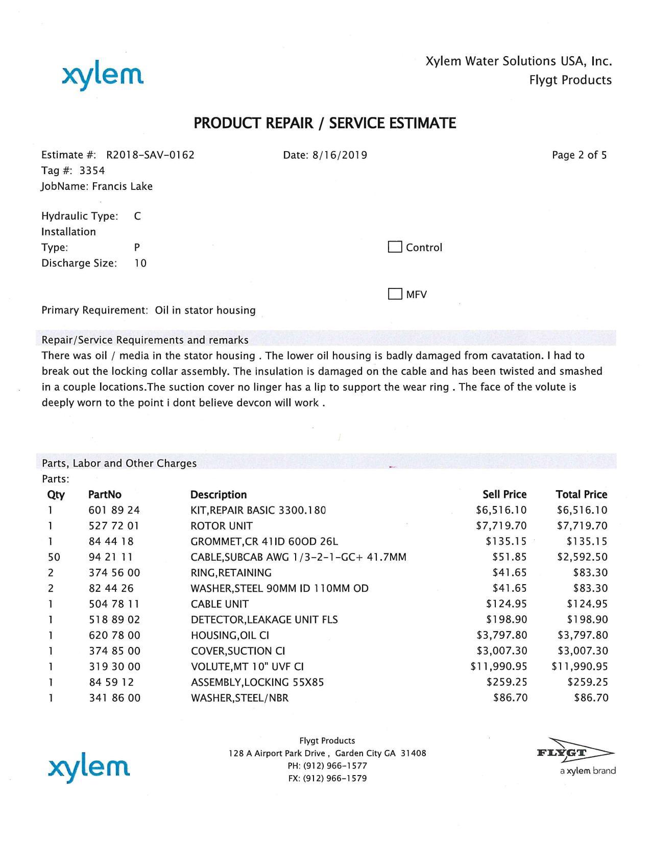 PRODUCT REPAIR / SERVICE ESTIMATE 1 of 4