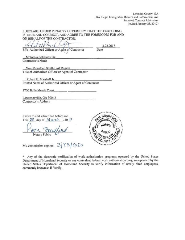 Signed Robert E. Marshall Jr., VP, SE Region, Motorola Solutions, Inc.