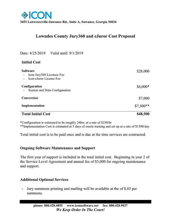 Lowndes County Jury360 and eJuror Cost Proposal