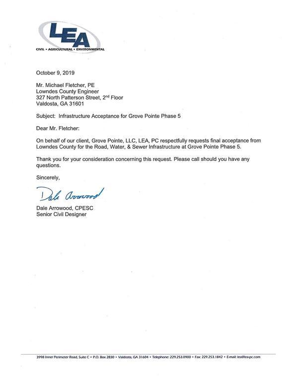 Letter on behalf of Grove Pointe LLC