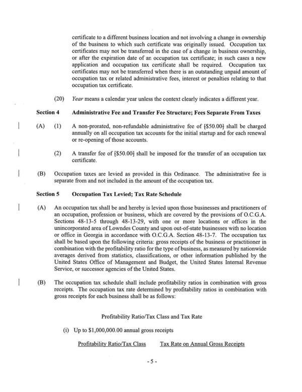 Section 4 Administrative Fee and Transfer Fee Structure; Fees Separate From Taxes