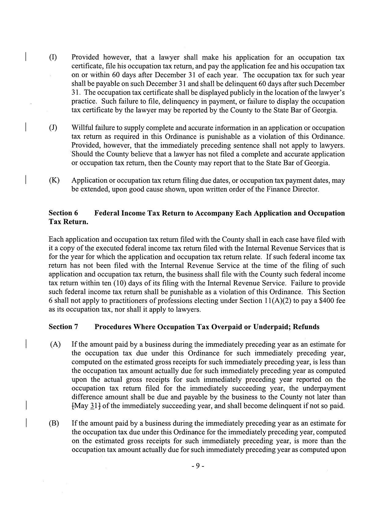 Section 6 Federal Income Tax Return to Accompany Each Application and Occupation