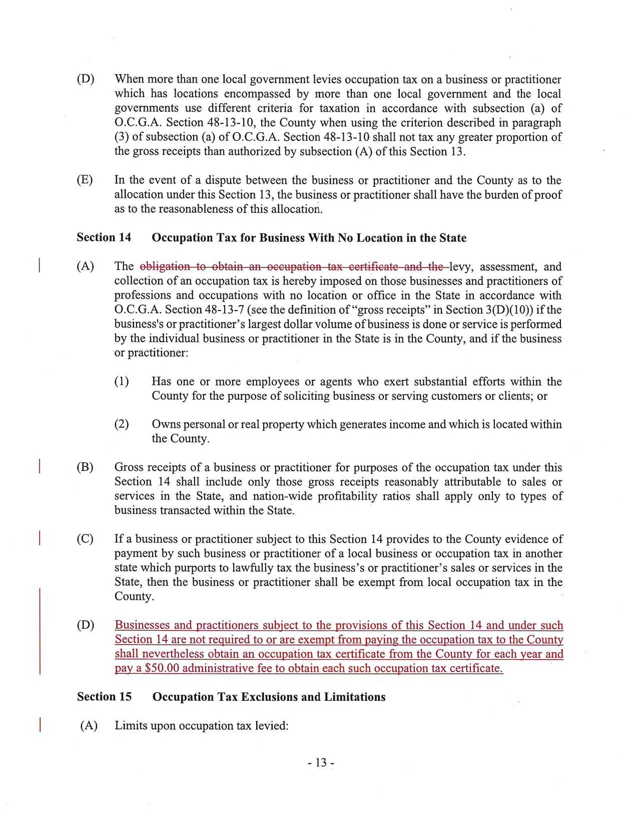 Section 14 Occupation Tax for Business With No Location in the State