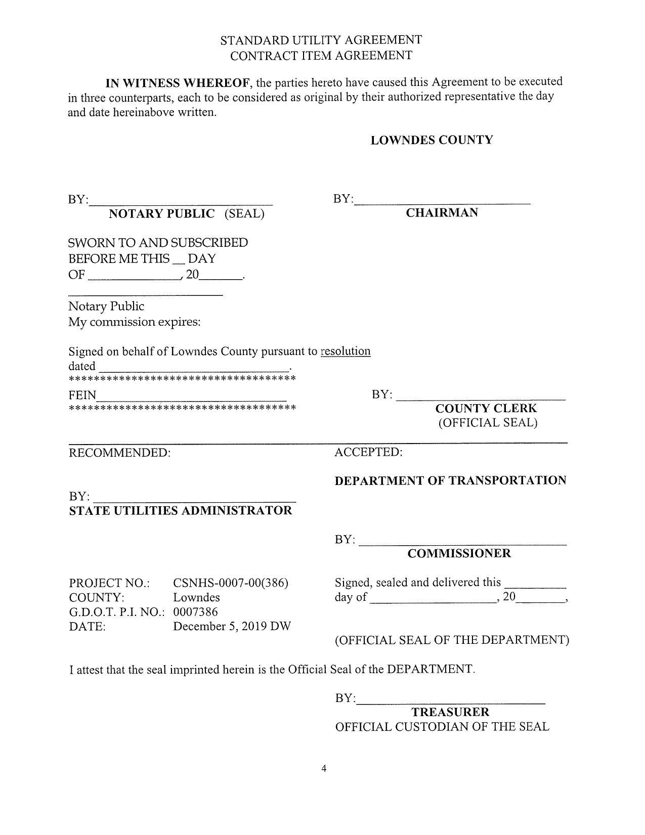 STANDARD UTILITY AGREEMENT