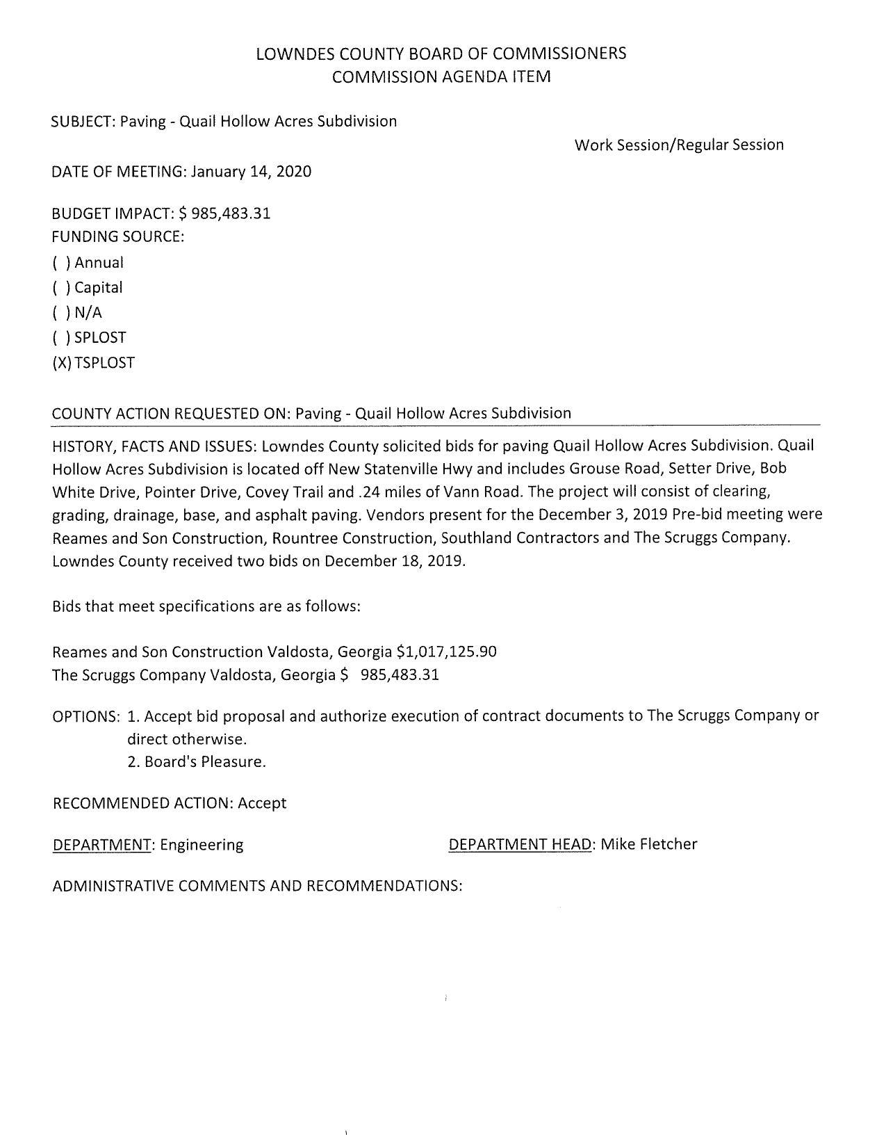 BUDGET IMPACT: $ 985,483.31