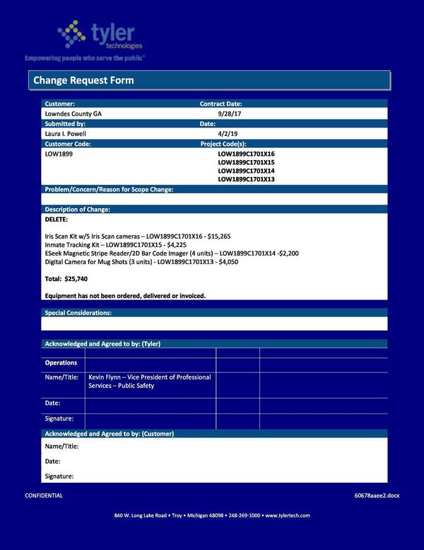 Change Request Form Delete Iris Scan Kit, etc.