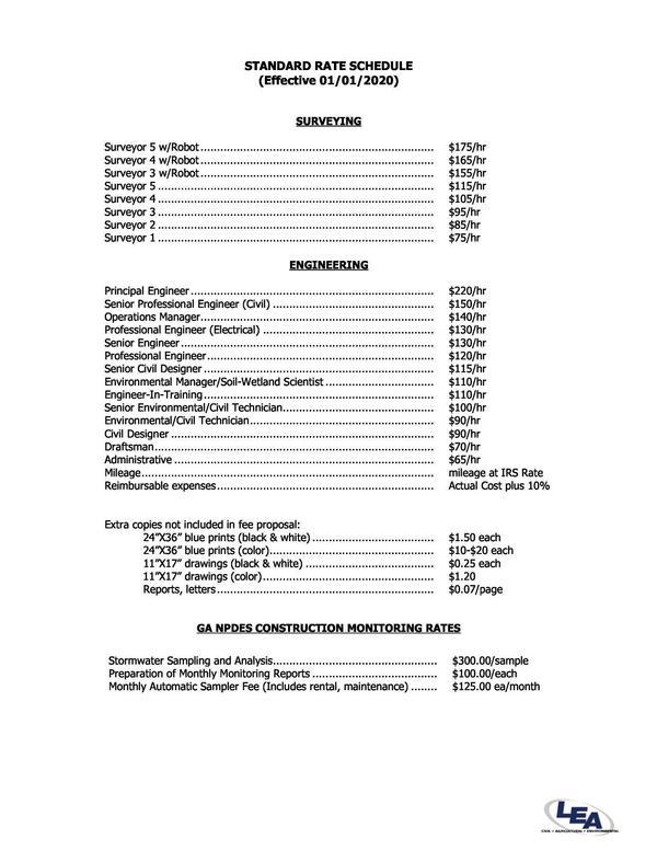 Standard Rate Schedule & Monitoring Rates