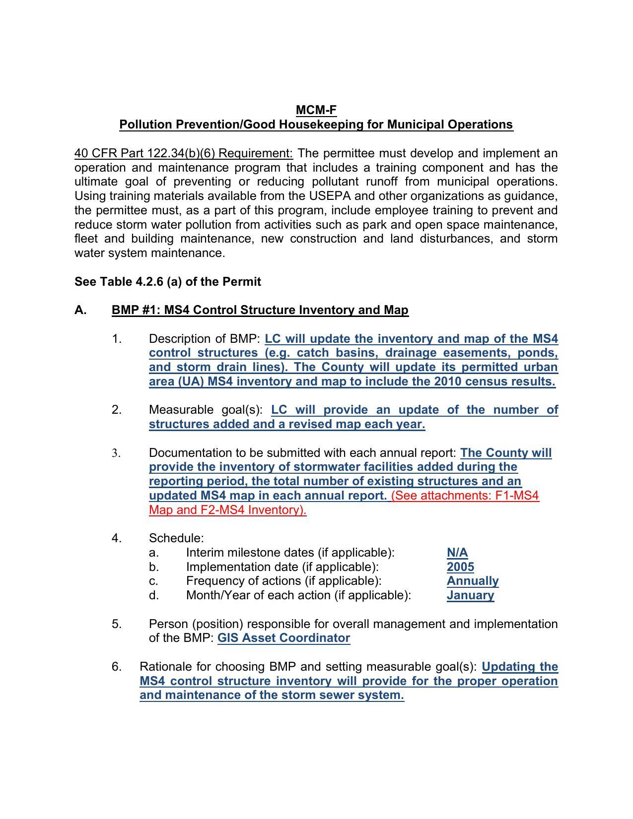 A. BMP #1: MS4 Control Structure Inventory and Map