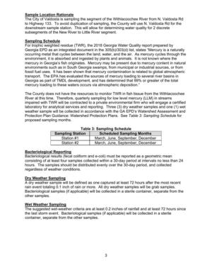 [Sample Location Rationale: The City of Valdosta is sampling the segment of the Withlacoochee River from N. Valdosta Rd to Highway 133. To avoid duplication of sampling, the County will use N. Valdosta Rd for the]