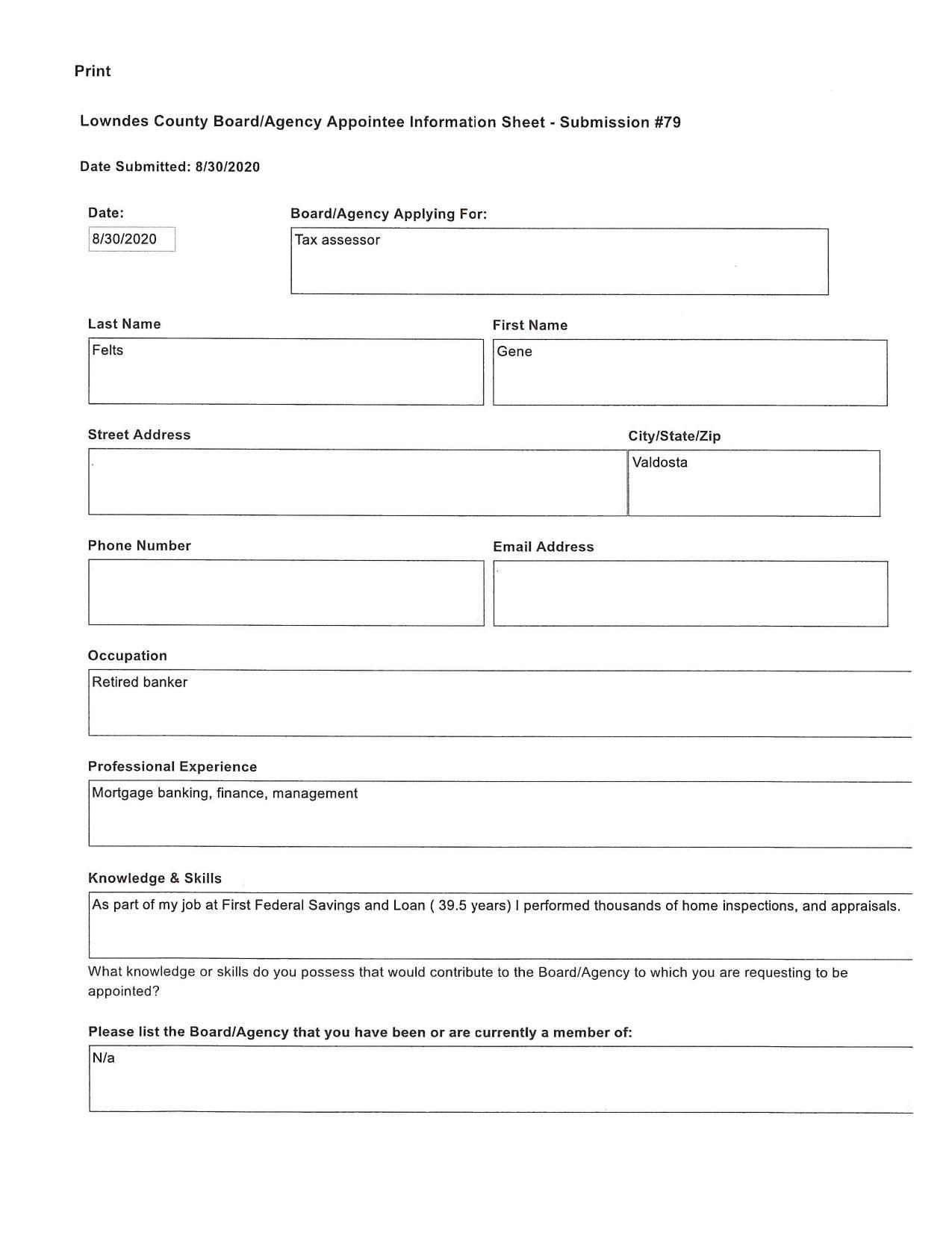 Gene Felts application