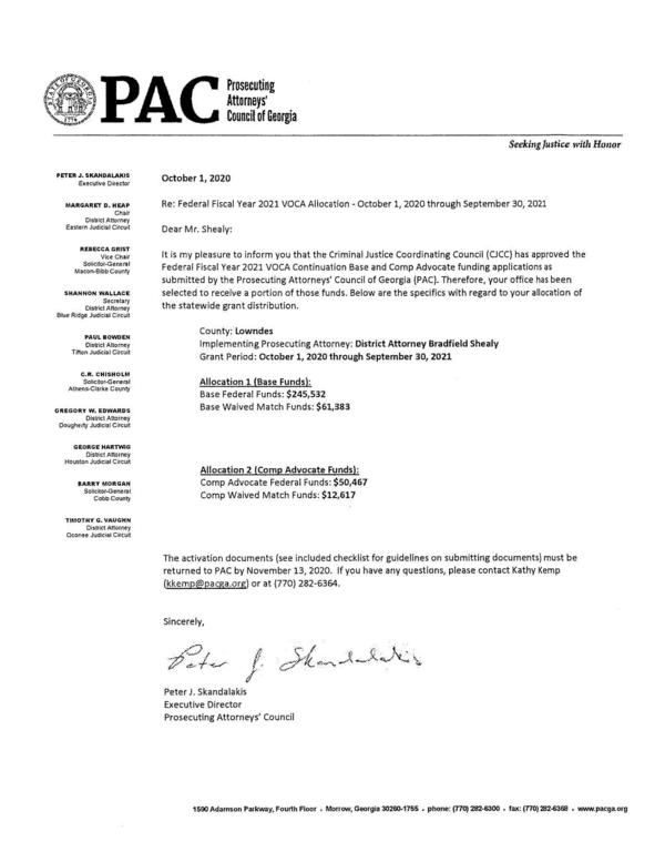 PAC letter with allocation of funds