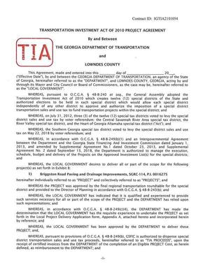 [TRANSPORTATION INVESTMENT ACT OF 2010 PROJECT AGREEMENT]