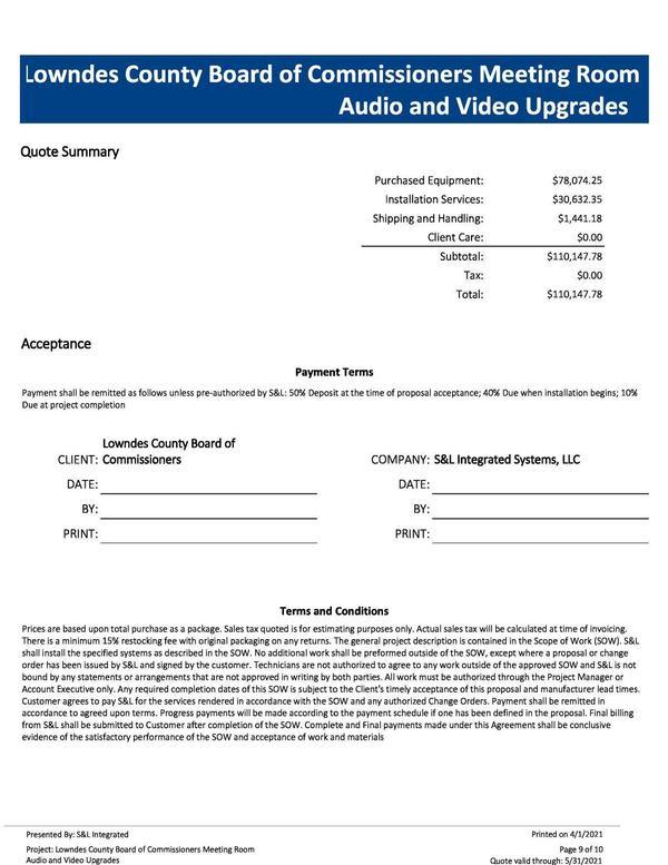 Summary: $78,074.25 Equipment, $30,632.35 Installation, $1,441.18 Shipping and Handling