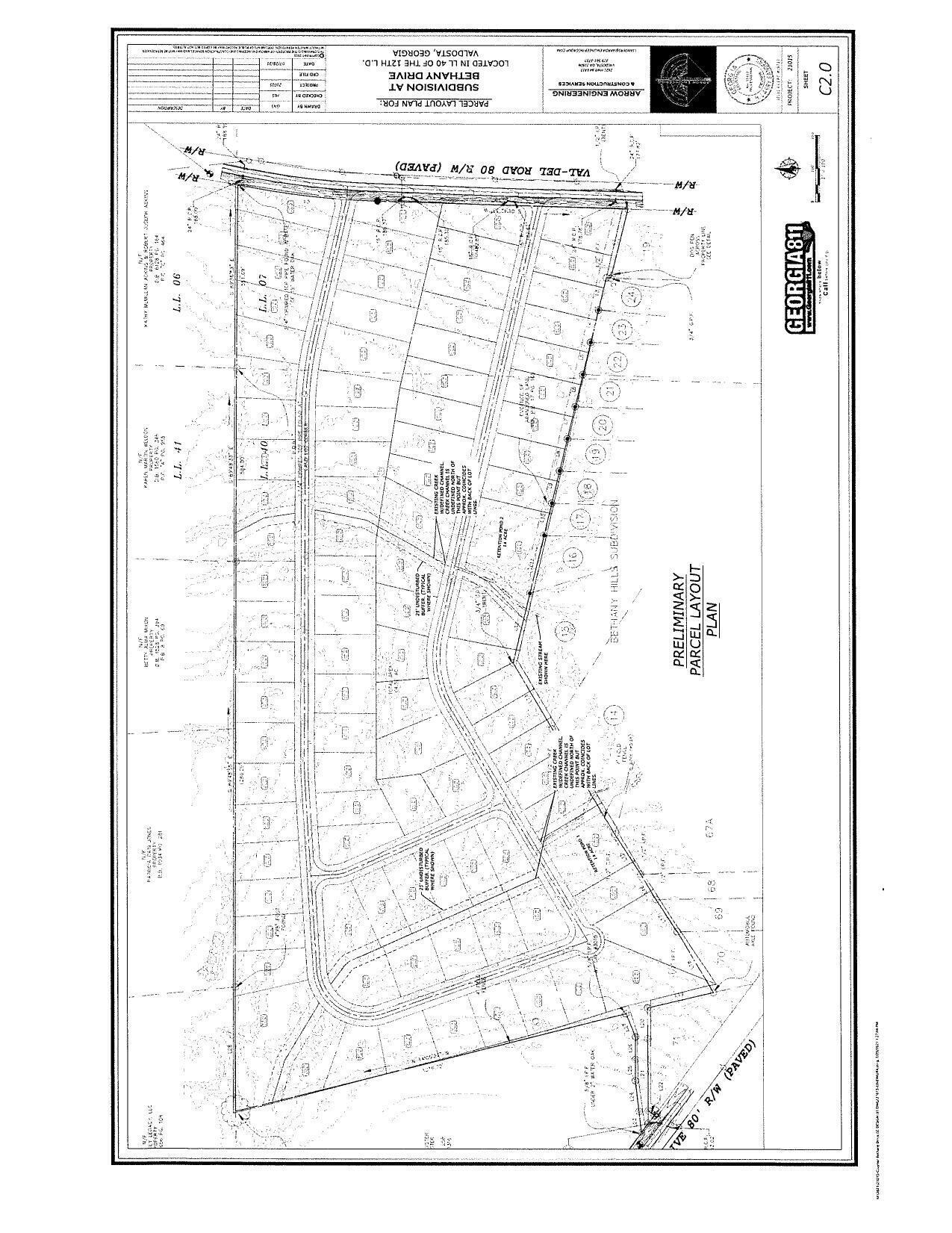 Preliminary Parcel Layout: 25' undisturbed channel, retention pond