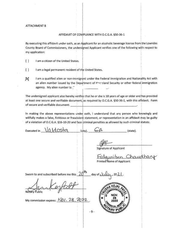 AFFIDAVIT OF COMPLIANCE WITH 0.C.G.A. §50-36-1