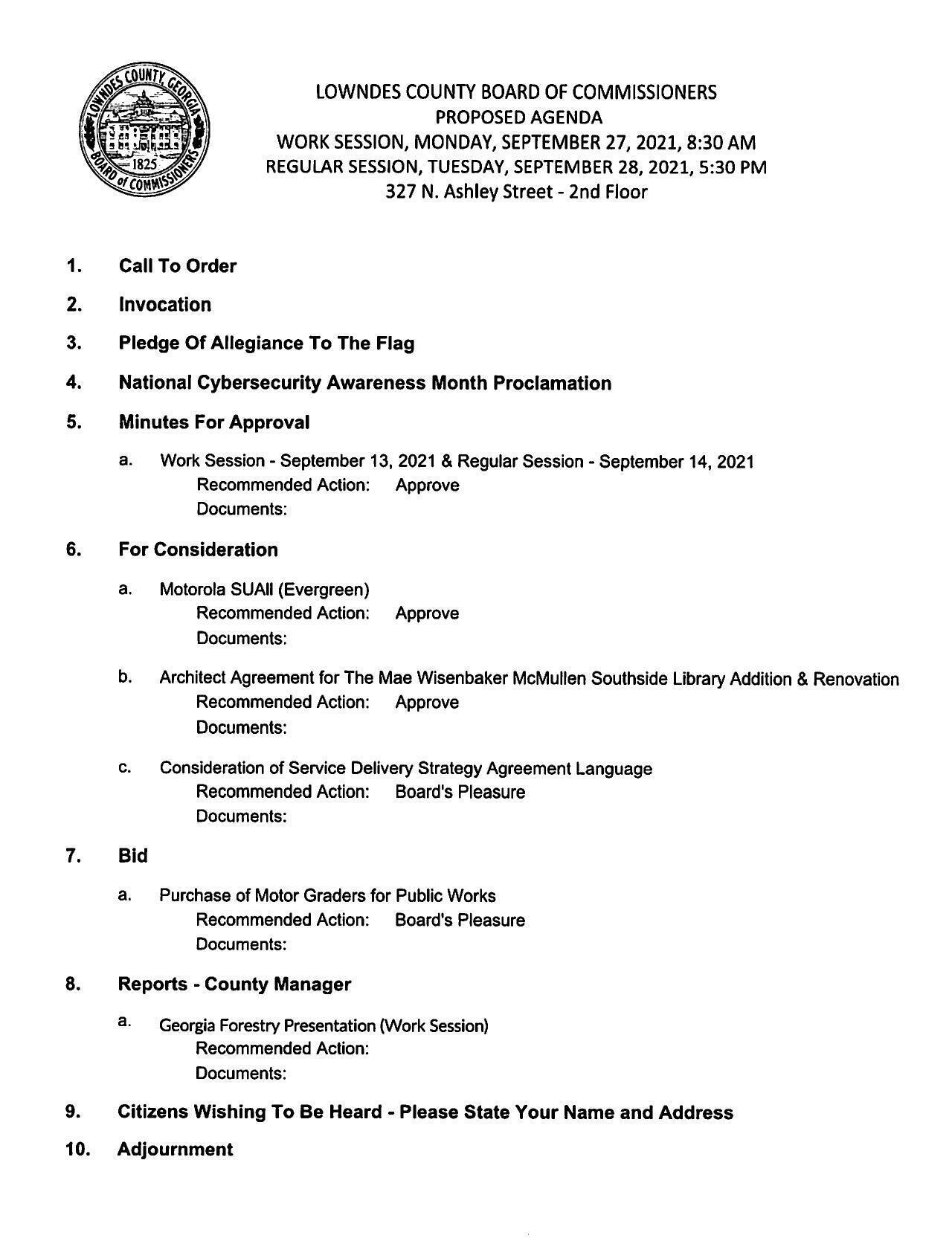 PROPOSED AGENDA