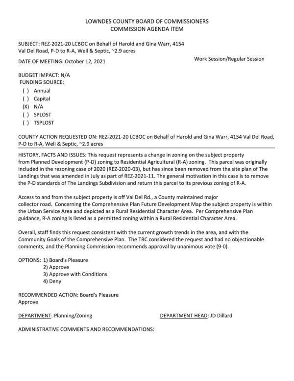 [BUDGET IMPACT: N/A, to remove the P-D standards of The Landings Subdivision and return this parcel to its previous zoning of R-A.]