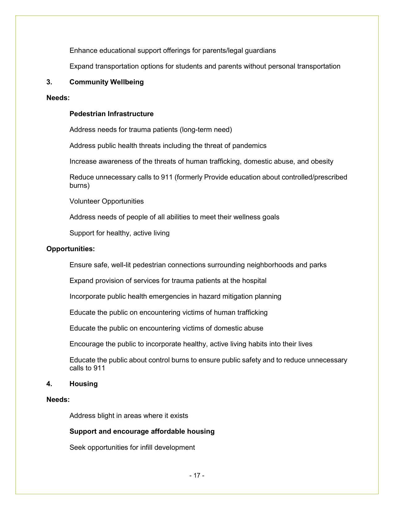 3. Community Wellbeing; 4. Housing