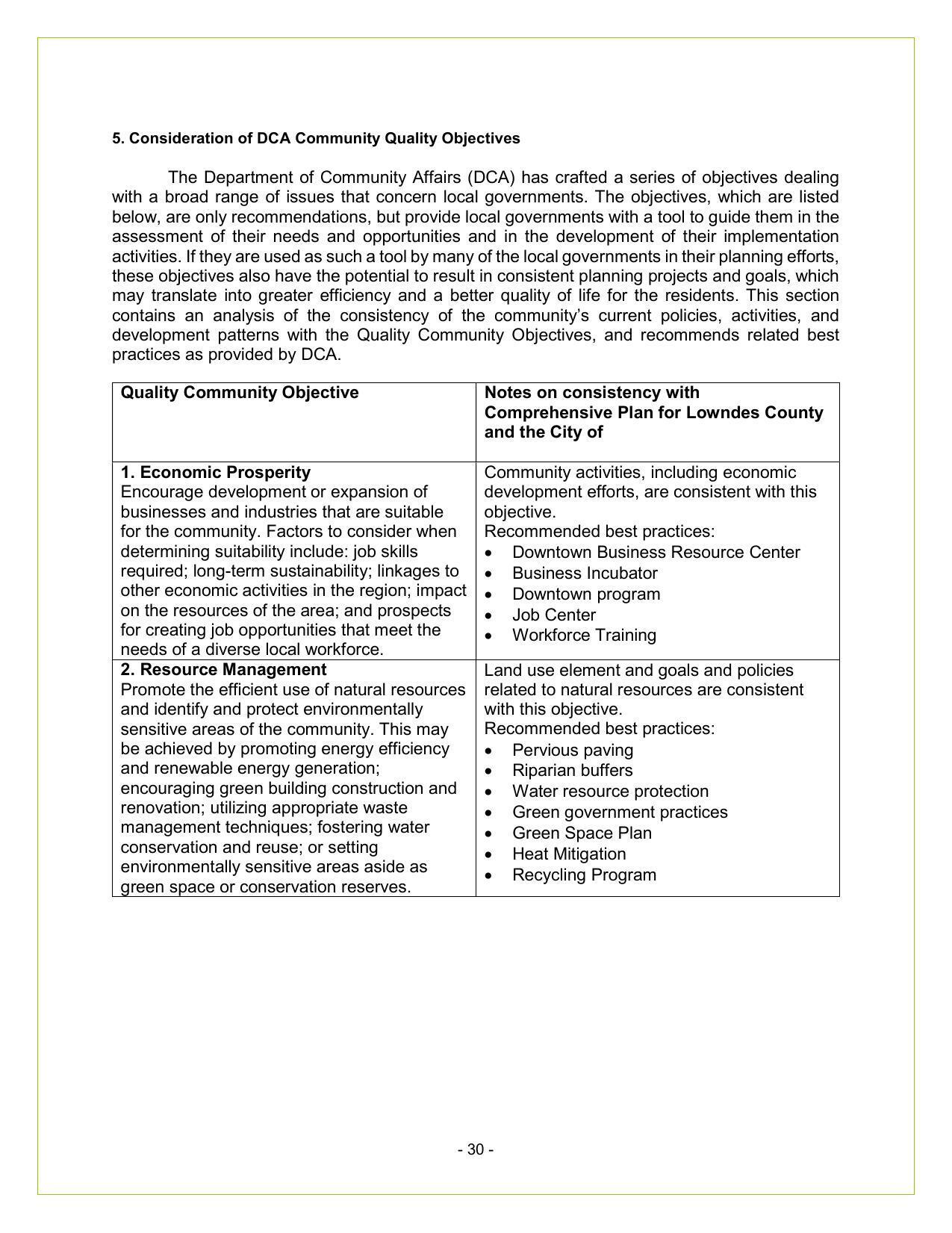 Table: DCA Objectives & Comprehensive Plan (1 of 4)