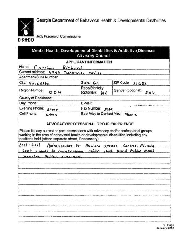 Richard Carlton DBHDD application