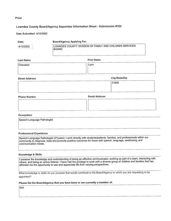 Lynn Orenstein application