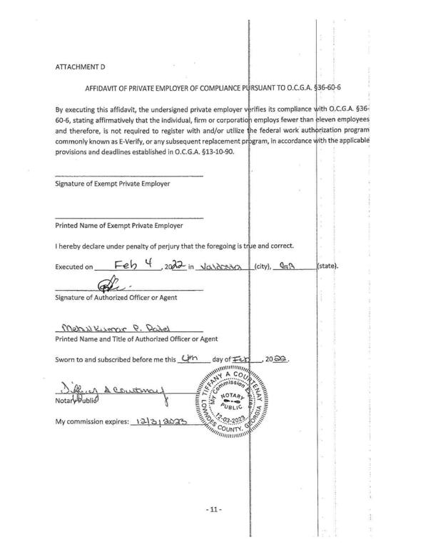 AFFIDAVIT OF PRIVATE EMPLOYER OF COMPLIANCE PI