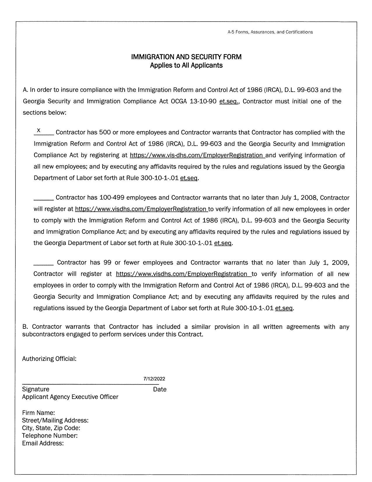 IMMIGRATION AND SECURITY FORM