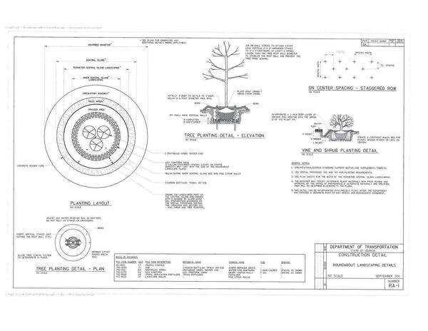 Construction Detail: Tree, vine, and shrub planting (rotated)