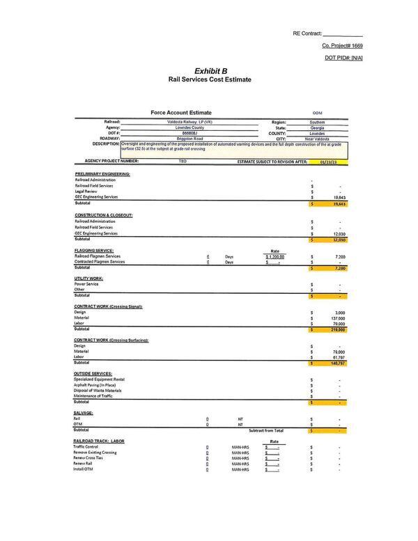 Exhibit B: Rail Services Cost Estimate