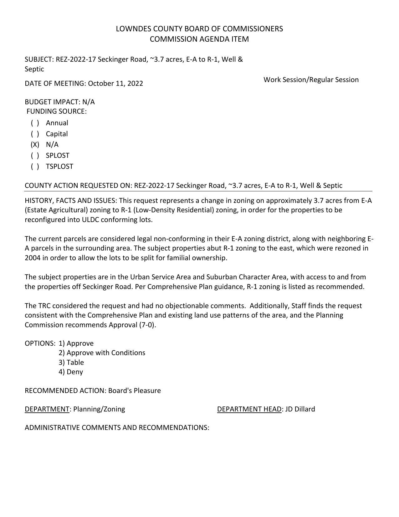 BUDGET IMPACT: N/A for the properties to be reconfigured into ULDC conforming lots.