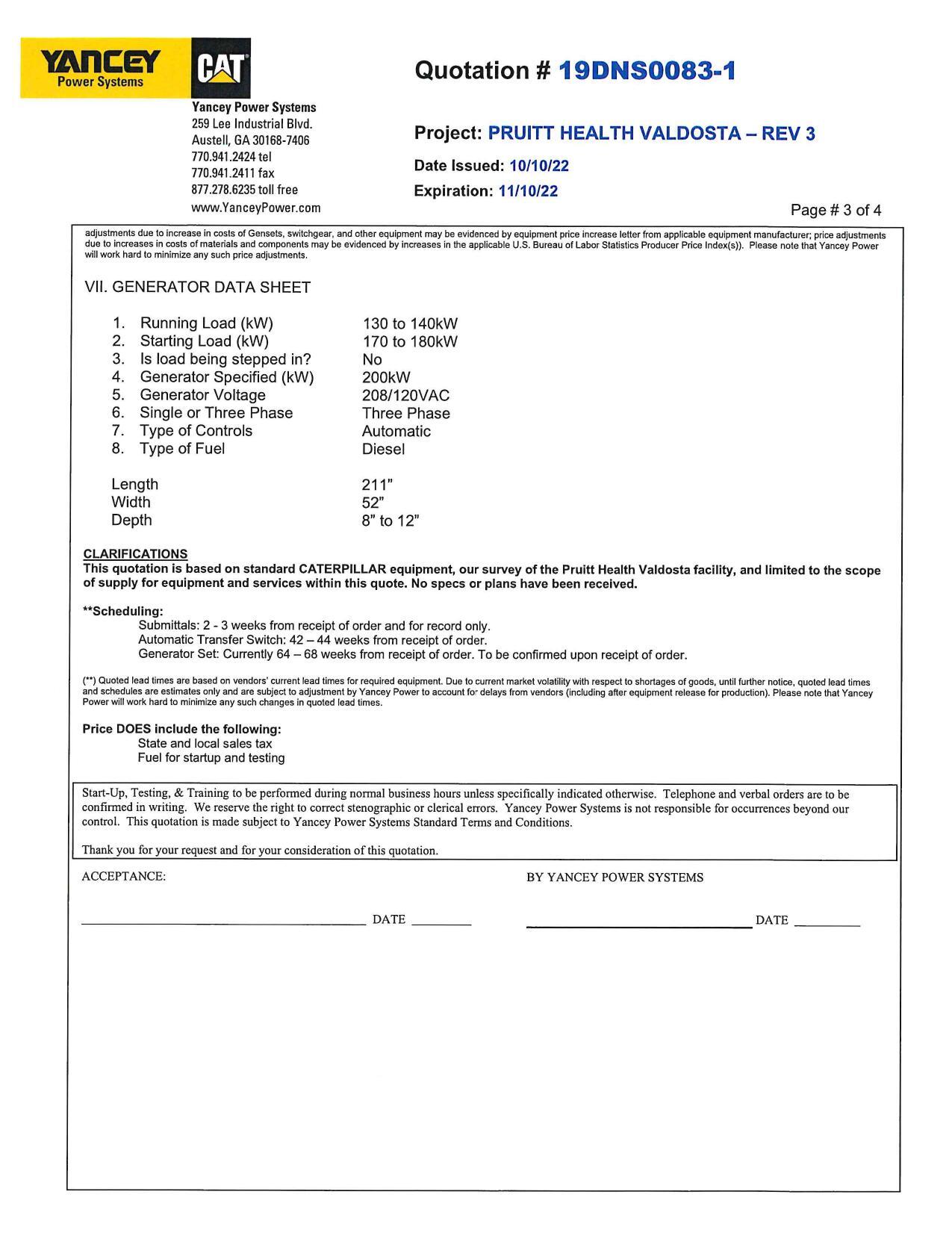 ((*) Quoted lead times are based on vendors’ current lead times for required equipment. Due to current market volatility with respect to shortages of goods, until further notice, quoted lead times