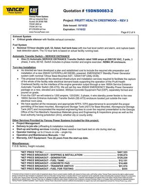 [(() Quoted pricing is based on current costs of equipment above. Due to current market volatility with respect to these costs, until further notice, Yancey Power reserves the right to adjust quoted]