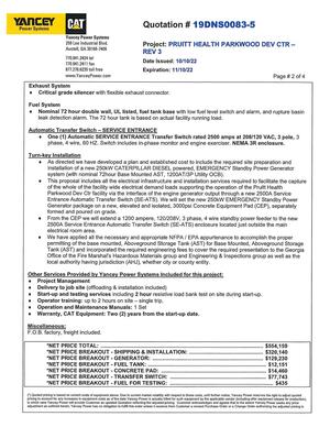 [(¢) Quoted pricing is based on current costs of equipment above, Due to current market volatility with respect to these costs, until further notice, Yancey Power reserves the right to adjust quoted]