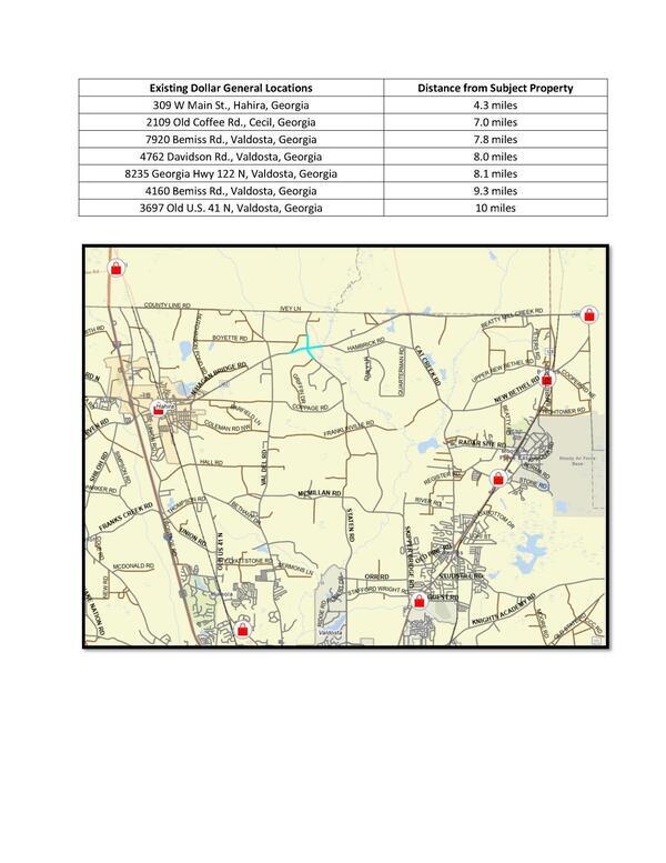 Table of existing Dollar General locations and distances