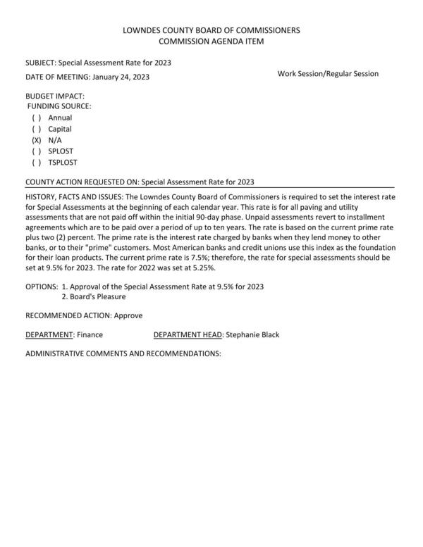 [Interest rate: prime +2%, for all paving and utility assessments that are not paid off within the initial 90-day phase.]