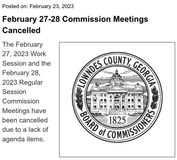 [February 27-28 Commission Meetings Cancelled]