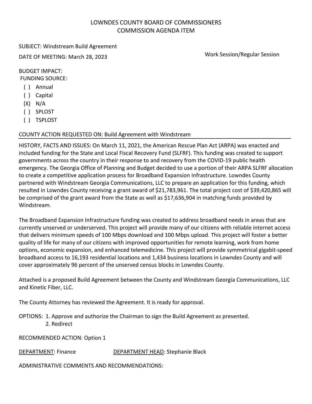 cover approximately 96 percent of the unserved census blocks in Lowndes County.