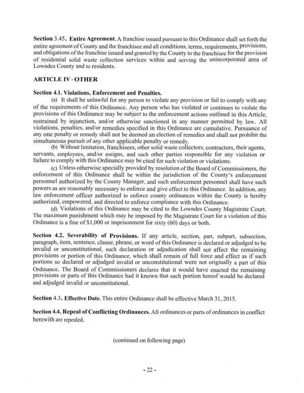 and obligations of the franchise issued and granted by the County to the franchisee for the provision