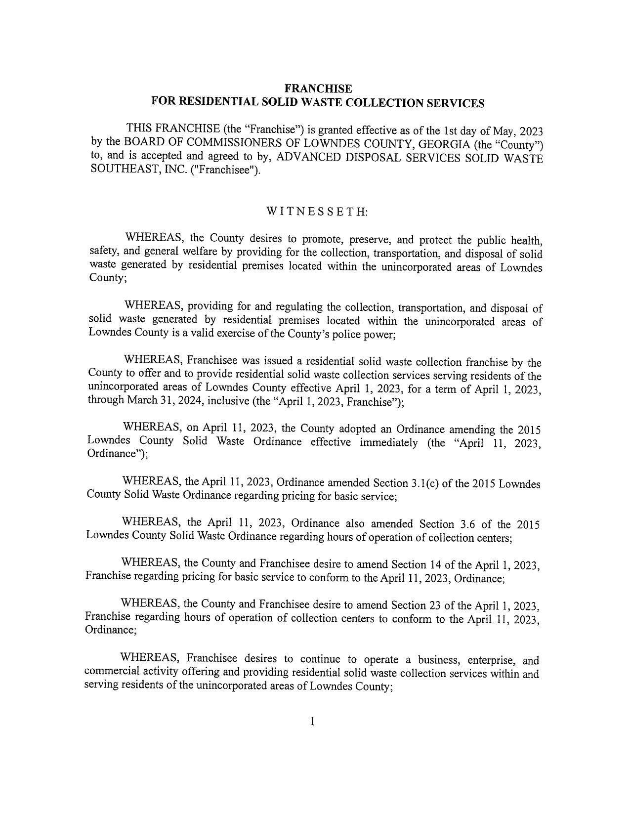 WHEREAS, the April 11, 2023, Ordinance amended Section 3.1(c) of the 2015 Lowndes