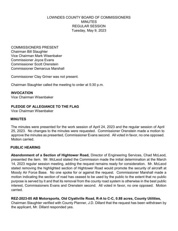 [Abandonment of a Section of Hightower Road, Director of Engineering Services, Chad McLeod,]